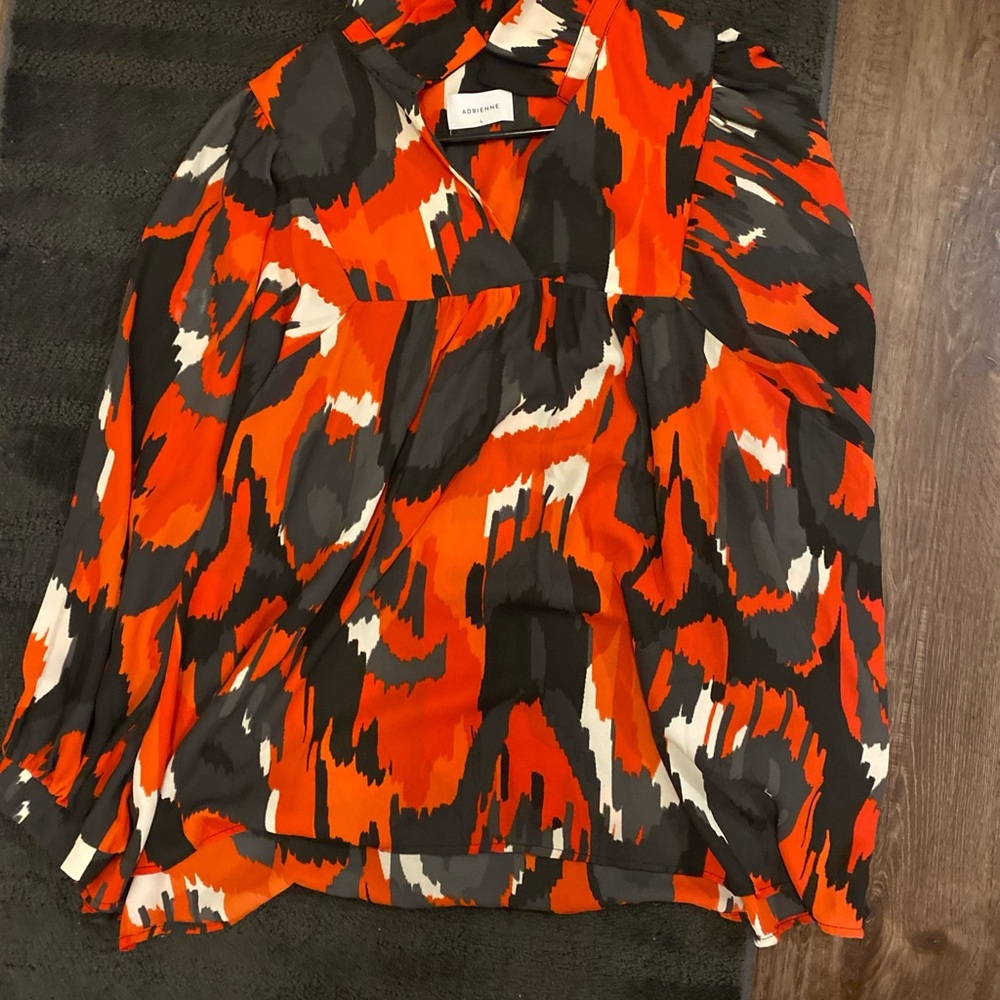 Adrienne Red Black White Abstract Print Top